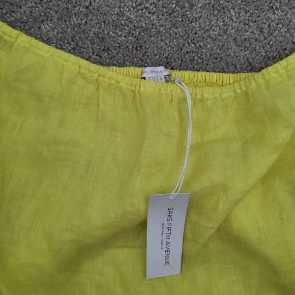 SAKS FIFTH AVENUE Cold Shoulder Linen Top Yellow Limoncello Size L - Picture 3 of 9